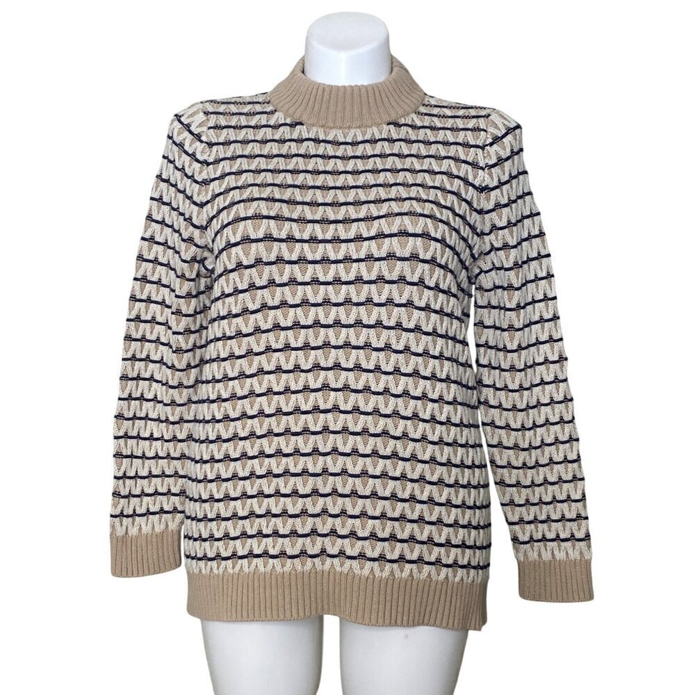 Talbots Textured Stripe Mockneck Sweater, Beige Long Sleeves Women's Size XL - Picture 2 of 11